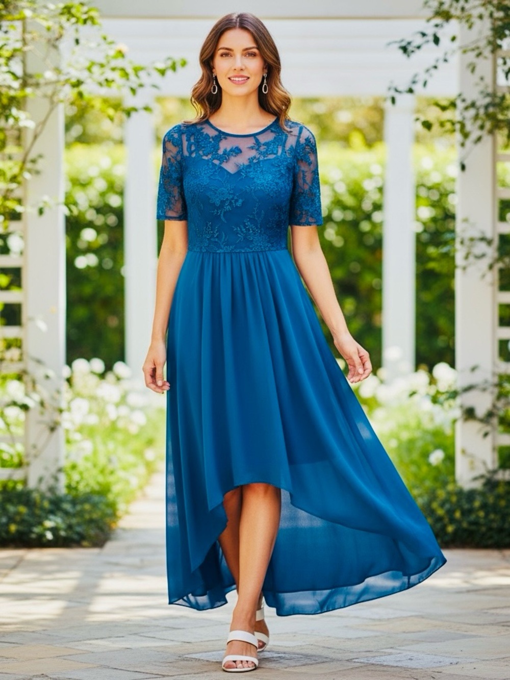 Elegant Teal Lace High-Low Dress for Women